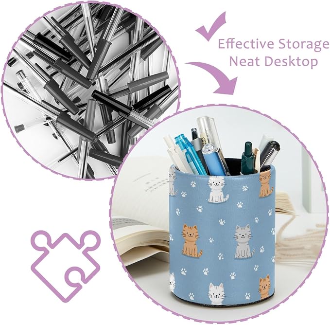 Cute Cat Pen Holder, Pencil Cup Marker Brush Holder Desk Storage Case, Desktop Organizer for School Office Home Supplies