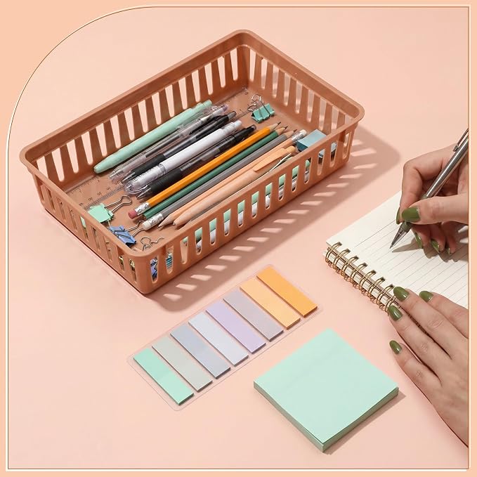Wenqik Set of 12 Small Plastic Baskets for Organizing, Brown