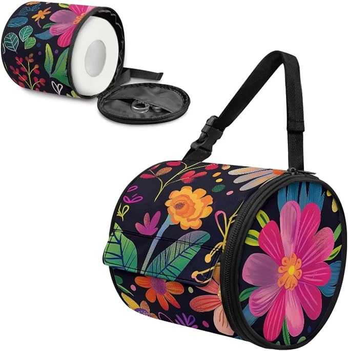 Tropical Flower Hanging Paper Towel Roll Holder with Adjustable Strap Water Resistant Toilet Tissue Roll Dispenser Handy Toilet Paper Cover Storage Holder