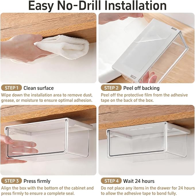 Adhesive Drawer Organizer for Under Medicine Cabinet, Clear | No-Drill, Smooth Pull-Out, 33° Tilted Design, Easy Access, Space Saving Storage, for Bathroom, Kitchen & Vanity