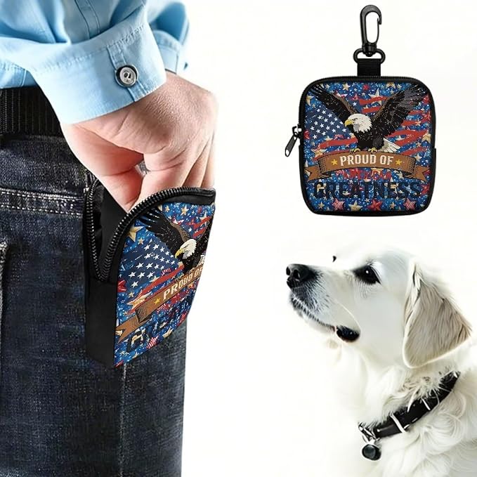 Dog Treat Pouch Dog Training Reward Pouch with Carabiner Small Dogs Treat Bag Pet Food Bags Zipper Closure to Avoid Spilling American Pride Eagle Greatness