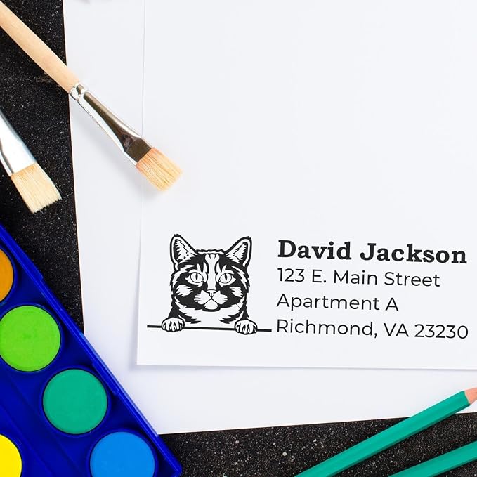 Munchkin Duo Hand Stamp, Custom Mail Stamper, Cat Return Address, Personalized Desk Accessory for Parents of Young Children, Teachers, Offices, Crafts