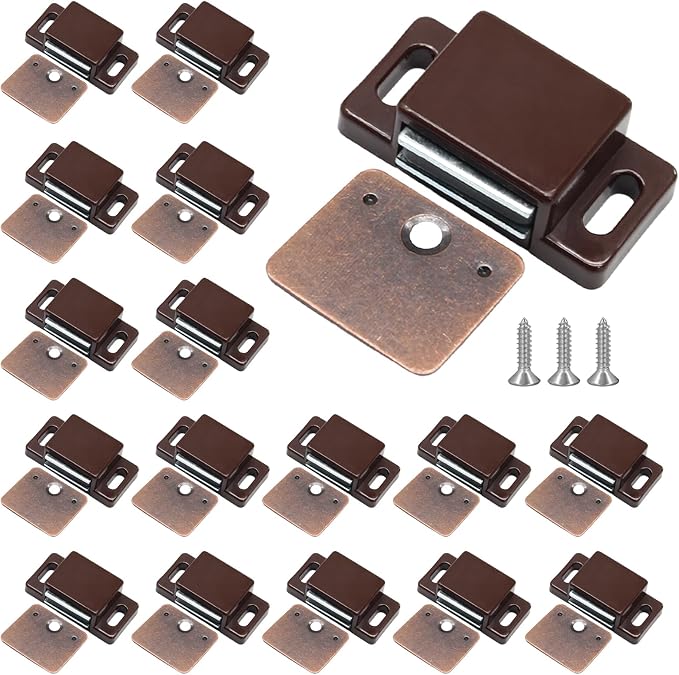 24Pcs Cabinet Door Magnets Catch, Brown | Magnetic Shutter Hardware, Drawer Magnet Latch, For Closure Cupboard Closet Bathroom