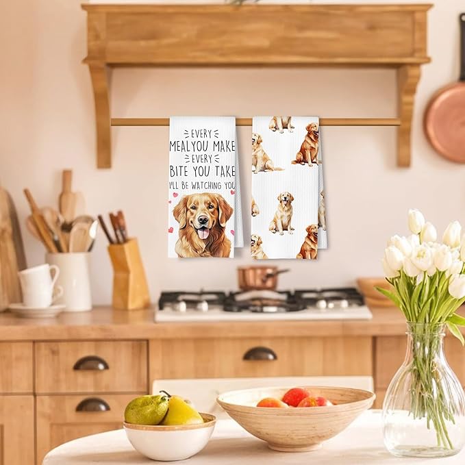 Golden Retriever Kitchen Towels Set of 2, Golden Retriever Gifts for Lovers Women Men Dish Tea Towels for Kitchen Decor, Dog Mom Lovers Owners Gifts Hand Towels, 16x24 Inches