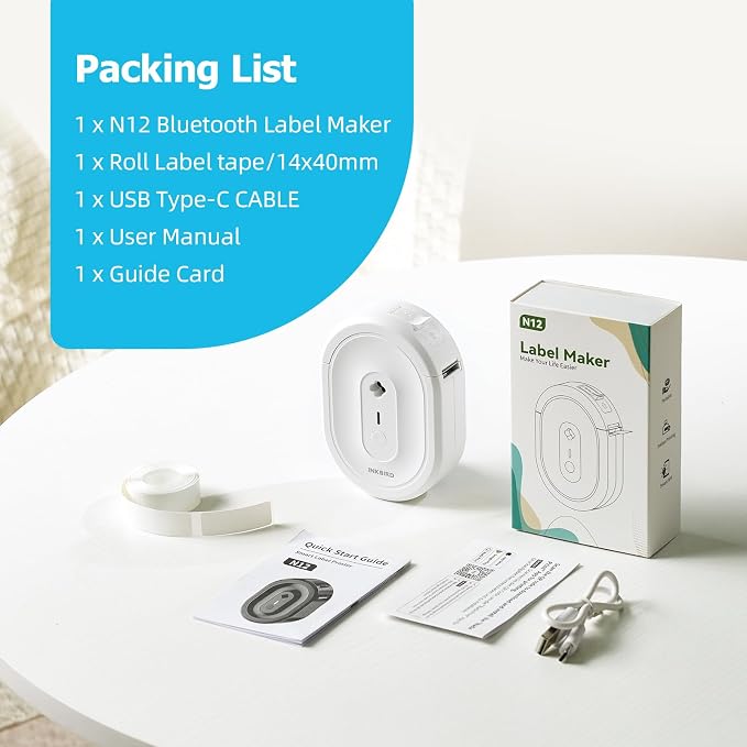 Inkbird N12 Bluetooth Label Maker Printer with Tape Mini Portable