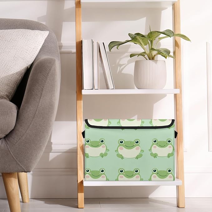 Cute Frog Storage Bins with Lids, Cartoon Animal Foldable Storage Boxes with Carrying Handle Organizer Containers Baskets Cube for Home Bedroom Closet