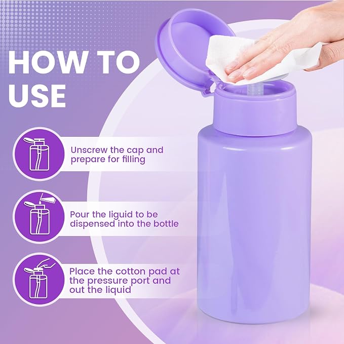 Push Down Pump Dispenser Bottles: Refillable Liquid Containers for Alcohol, Nail Polish Makeup Remover, Salon, Hospital, Travel Use