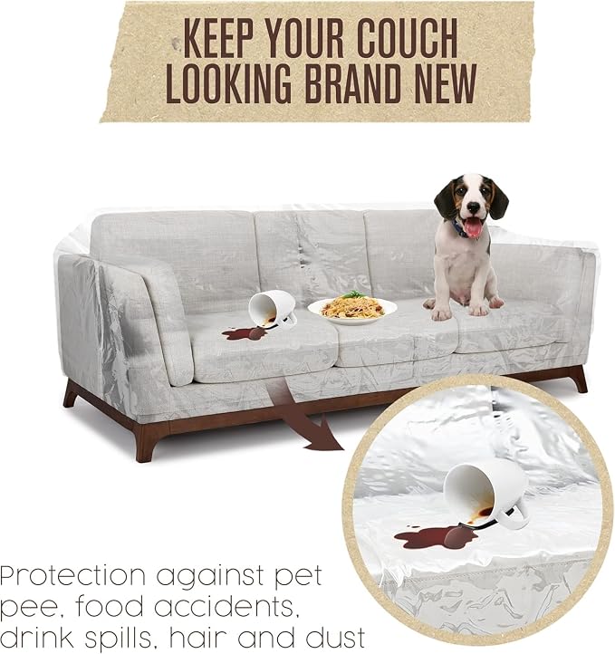 Plastic Couch Cover, Plastic Couch Covers for Pets, Sofa Protector, 96"x40" | Houseables Clear Vinyl Slipcover, Furniture Protectors For Cats, Dogs, Waterproof, Pet Pee Urine Proof, Scratch, Heavy Duty