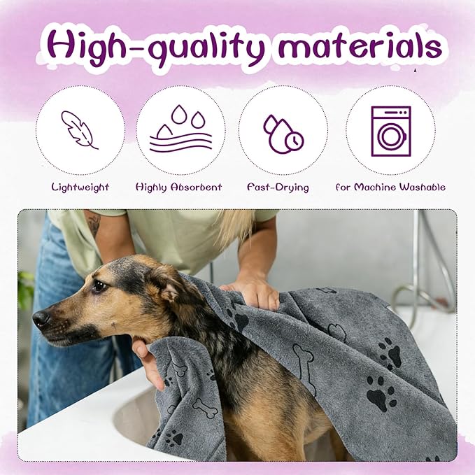 30 Pcs Dog Towels for Drying Dogs Bulk 20 x 40 Inch Quick Drying Pet Bath Towels Colorful Pet Grooming Towel Absorbent Microfiber Towel for Small Medium Large Dog Puppy Cat (Gray)