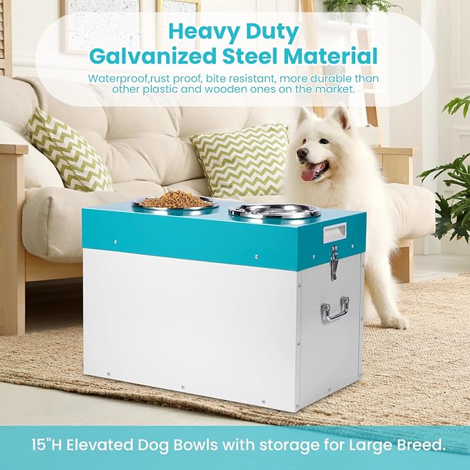 Elevated Dog Bowls with Storage Large Breed 15" H Raised Dog Bowl
