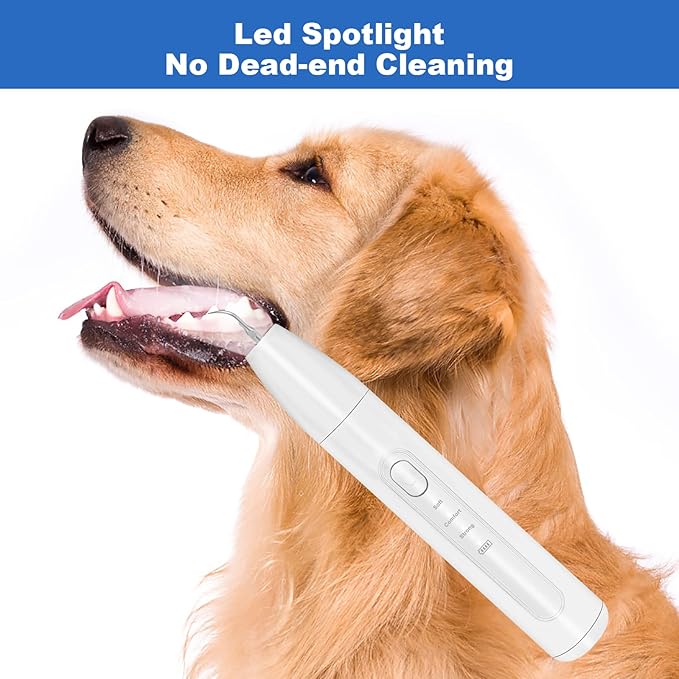 Dog Tooth Brushing Kit, Dogs Teeth Cleaning Kit with Led Light, 3 Modes Doggie Plaque and Tartar Remover, Dental Care for Cat,Low Noise Ultrasonic Dog Teeth Cleaner,Snow White