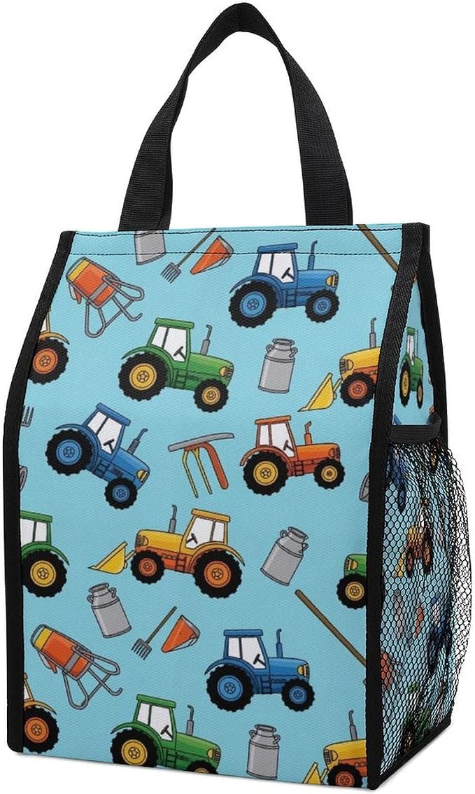 Reusable Thermal Lunch Totes Cooler Bag Portable Insulated Lunchbox Compatible with Milk Farm Tractors Food Organizer for Office Travel