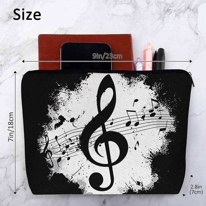 Music Notes Makeup Organizer Bag Cosmetic Bag For Men Women, Grunge Musical Notes Melody Black Travel Toiletry Bag Flax Makeup Bags Purse Business Makeup Pouch For Toiletries Cosmetics