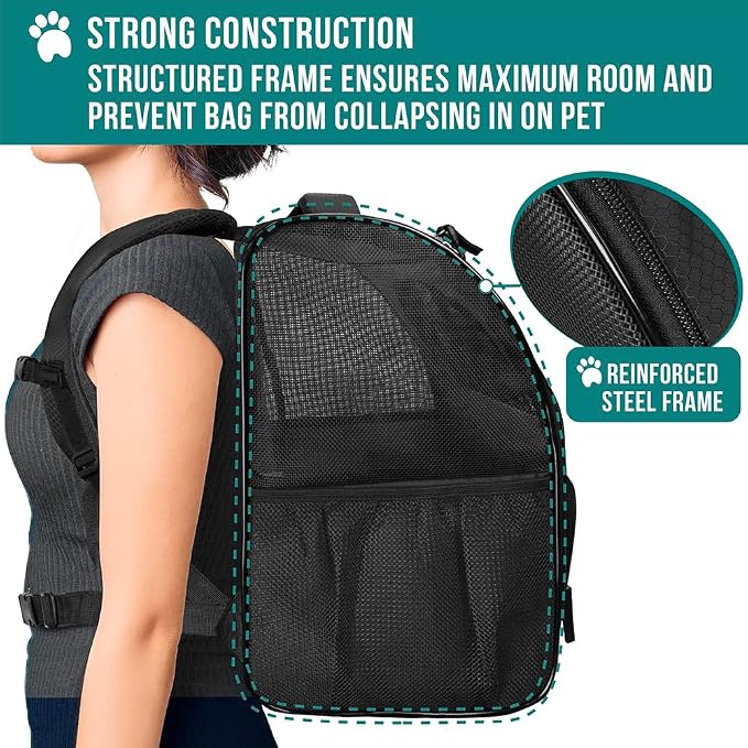 PetAmi Dog Backpack Carrier Airline Approved Cat Pet Puppy Bag, Black