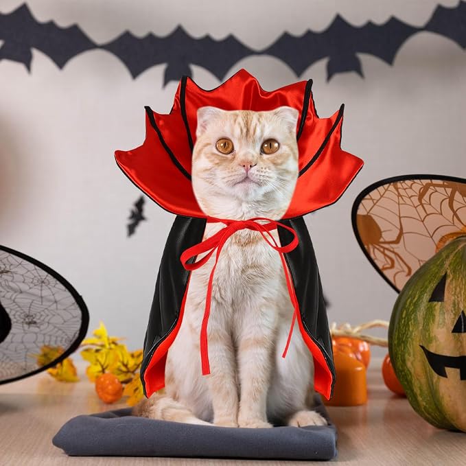 Dog Halloween Costume, Pet Cape for Small Puppy Dogs Cat Funny Red & Black Halloween Costumes with Neck Armor Adjustable Strap Idea for Vampire Party Cosplay (Red Bat, S)