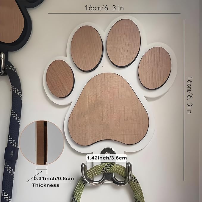 Goodangie00 Wooden Dog Leash Holder Wall Decoration, 3D Dog Paw Harness Wall Mount Hanger Organizer Hooks for Rustic Home Decor, Leashes, Keys, Collars, Hallway, Pet Lover Gift（Black）