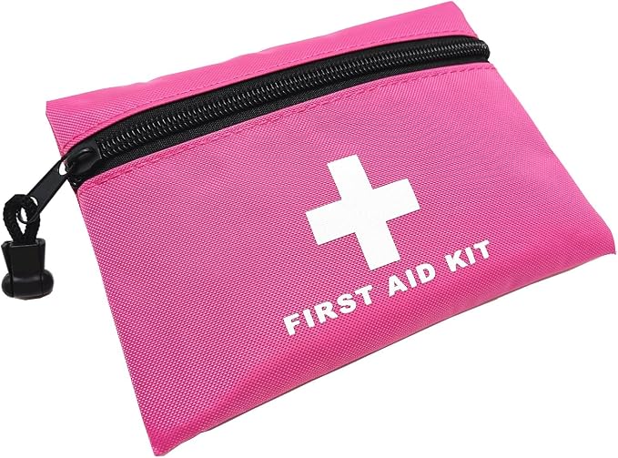 Red Emergency First Aid Bag - Small Empty Travel Rescue Pouch for First Responder Storage - Medicine Pocket for Car, Home, Office, Kitchen, Nurse, Sport, Outdoors (Pink 16x11cm)