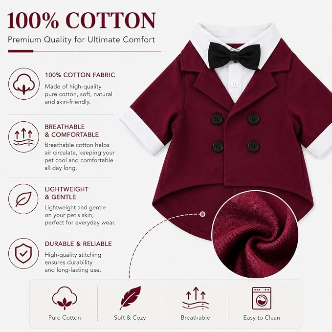 Lovelonglong Pet Costume Dog Suit Formal Tuxedo with Black Bow Tie for Large Medium Small Dogs Cat Wedding Clothes Reddish Brown M
