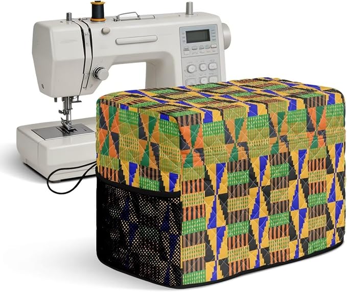 Sewing Machine Cover Polyester Febric African Kente Triangle Print | Dust Pet Hair Protection,Quilting Design,Fits Standard Singer,Brother Janome Machines,Protecting Decorating Your Sewing Space