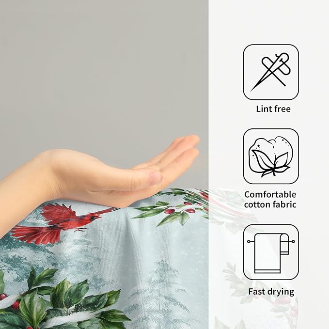 Giwawa Red Bird Towel- Xmas Holly Berries Watercolor Poinsettia Hand Face Towels- Winter Trees Red White Floral Soft Microfiber Dish Towel for Bathroom Guest Gym Seasonal New Year Decor