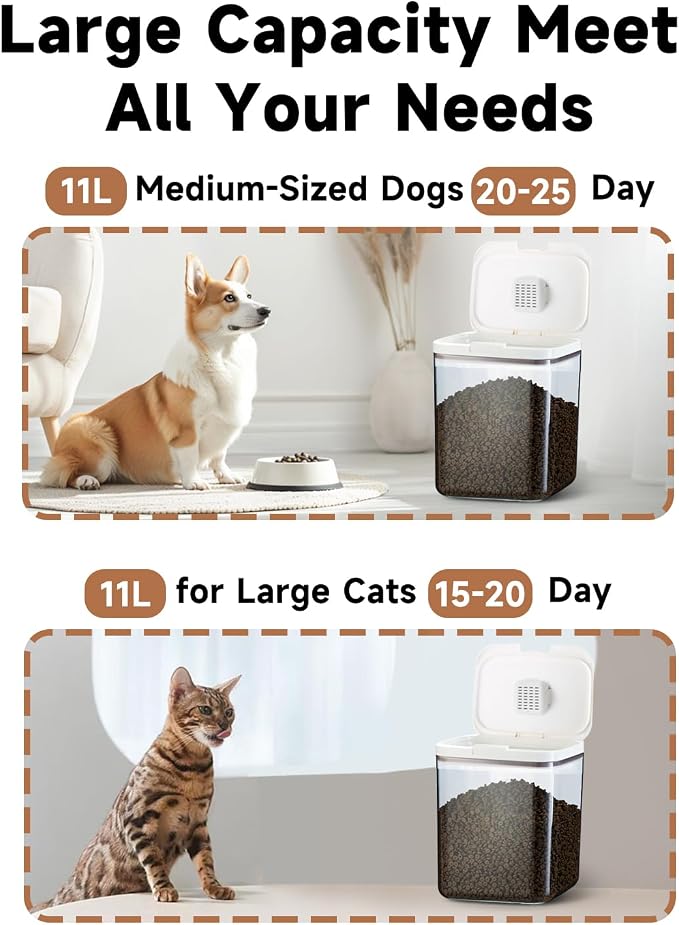 LivLab Mker 15 lb Airtight Pet Food Storage Container, 11 L, White | 11 L BPA-free bin with airtight pop-lock lid keeps up to 15 lb of dry dog or cat food, treats, rice, flour, or cereal fresh.