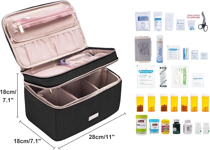 Lexeeco Travel Medicine Pill Bottle Organizer Bag with Portable Small Pouch | Medication Case with Lockable Zipper for Pill,Vitamin,Medicine Storage Box for College Dorm Student,Home,First Aid Bag Empty