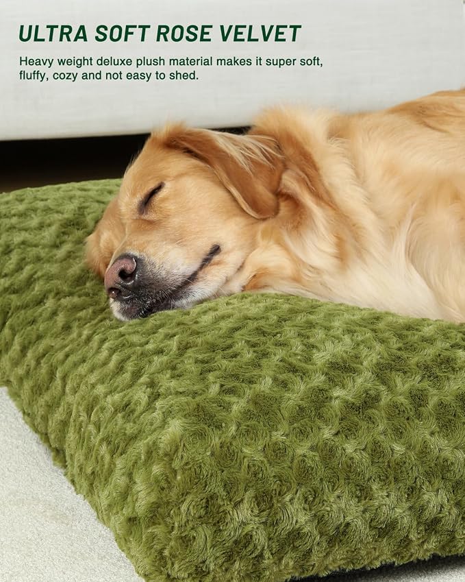 KSIIA Washable Dog Beds Large Sized Dog Crate Bed Pet Mat 41"x27" Green | Deluxe Plush Comfy Kennel Pad, Anti-Slip Bottom,Deep Sleeping Mat for Large Dogs,Machine Washable for Easy Cleaning