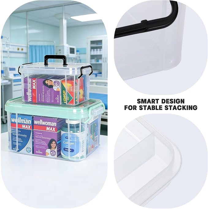 HEY FOLY 15qt Clear Medicine Organizer Storage Box, Plastic First Aid Box Empty, Thickened Medicine Container Chest, Multipurpose Medical Case with Labels, Medicine Caddy with Lids