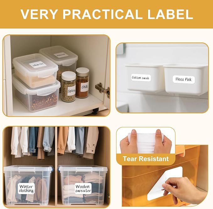 160 Pcs Storage Bin Labels with Marker, Removable No Residue Tear Resistant Matte White Blank Labels, Three Sizes for Home School Business Organization (3 Sizes)