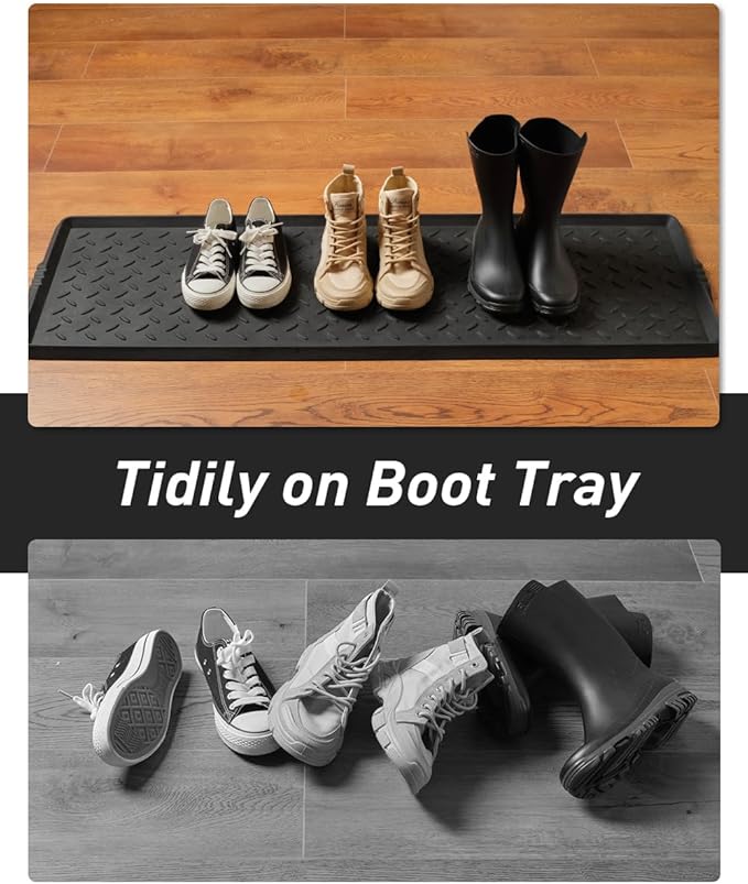 SUPENUIN Extra Large Boot Tray 48 Inch Boot Storage Heavy Duty Rubber Mats for Floor Waterproof Shoe Mat Tray for Entryway Multi Use Shoe Rug 16x47.5 Inches