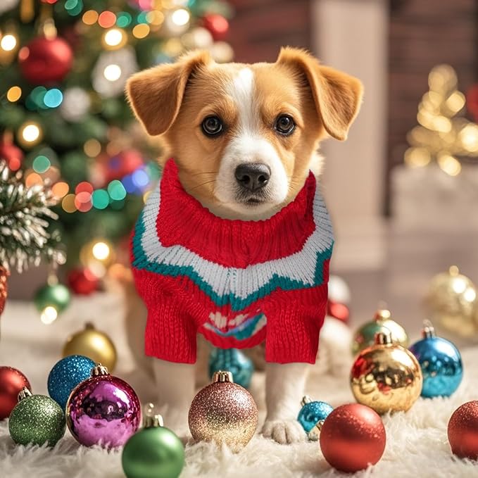 2 Pcs Puppy Christmas Sweaters Winter Pet Knitwear Xmas Dogs Outfits Christmas Elf Costume Warm Clothes for Cat Kittys Puppies