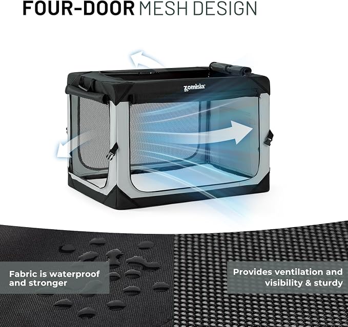 ZOMISIA XL Collapsible Dog Travel Crate for Large Dogs, Portable Dog Crate | Soft Sided,Easy Fold & Setup,Indoor & Outdoor Use,Breathable Mesh Windows,Built-in Leash,For Extra Large Breeds Up to 90 lbs