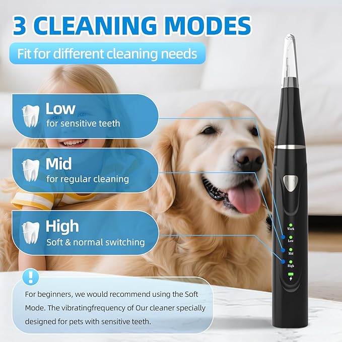 Plaque Remover for Teeth, Pet Ultrasonic Cleaner, Dog Plaque and Tartar Remover with LED Light, Dog Teeth Cleaning Dental Care Kit for Tartar and Stains, Suitable for Dogs and Cats (Black-1)