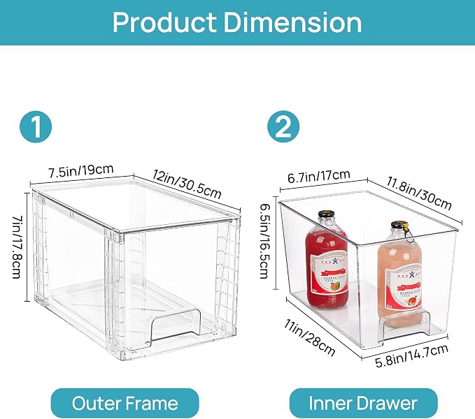 Vtopmart 8pcs Clear Organizers and Storage Bins with Lids and 4Pack Large Stackable Kitchen Pantry Storage Drawers