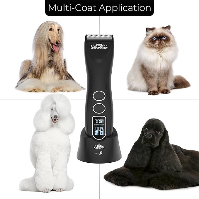 Kenchii Flash 5 Matte Black 5-in-1 Pet Grooming Clipper Digital LCD Stay-Cool Blade Precision Pet Grooming Trim, Shape, Sleek and Ergonomic Design