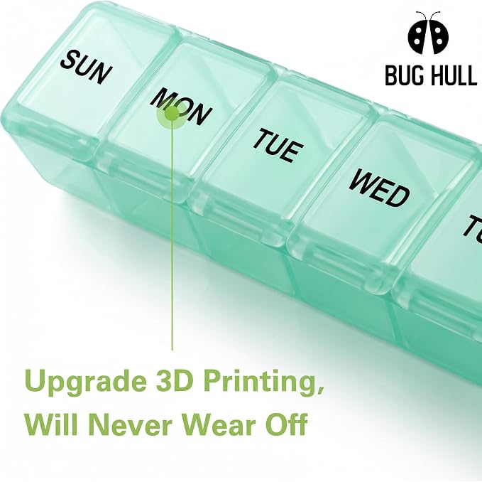 BUG HULL Weekly Pill Organizer Large 2 Packs, Extra Large Travel Pill Organizers, Pill Box 7 Day, Travel Pill Case, Medicine Pill Organizer for Medications (Lavender+Light Cyan)