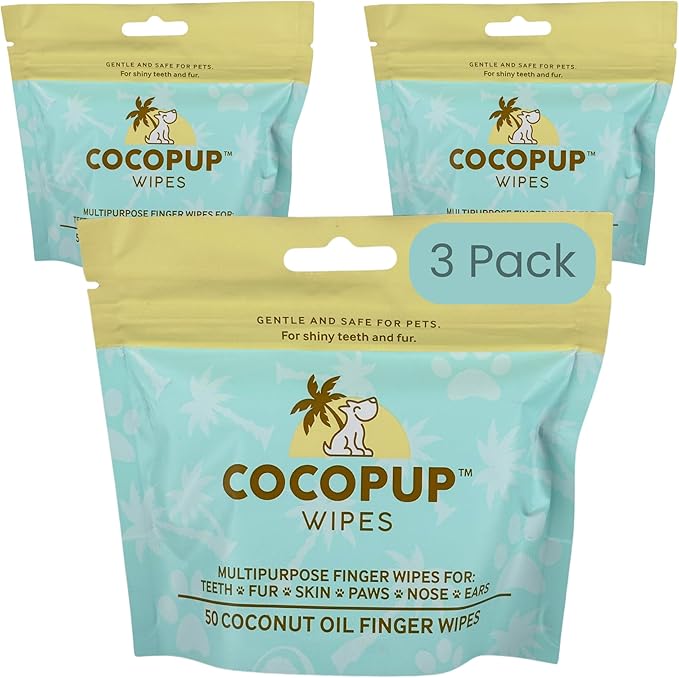Cocopup Dog Teeth Cleaning Wipes Ear Nose Paws Fur Cleaner Pure Coconut Oil 3 Packs of 50