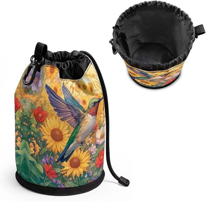 Hummingbird Floral Laundry Peg Bag with Drawstring, Clothespin Organizer Pouch with Hanging Loop, Portable Storage for Clips, Perfect for Drying Rack, Camping, Dorm Room