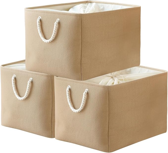 Storage Bin for Shevles - Extra Jumbo 3Pack 20.5L×15.7W×13.8H inch Organization and Storage Basket for Organizing, Fabric Storage Cubes for Closet Shoe Linen Decorative (Beige)