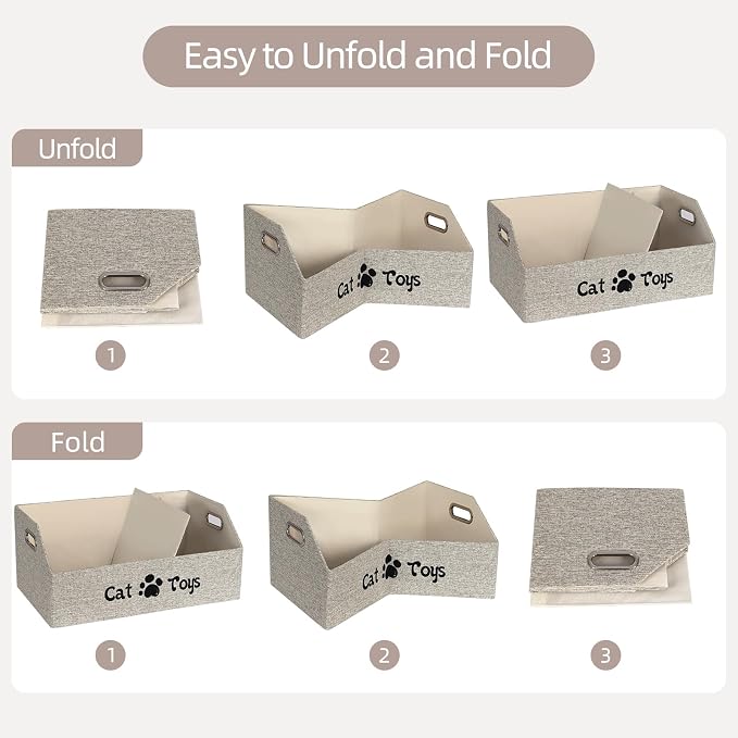 19.7 Inch Cat Toy & Supplies Storage Organizer with Metal Handles | Foldable Fabric Bin Kitten Pet Chest Trapezoid Container for Organizing Cats Clothes Accessories