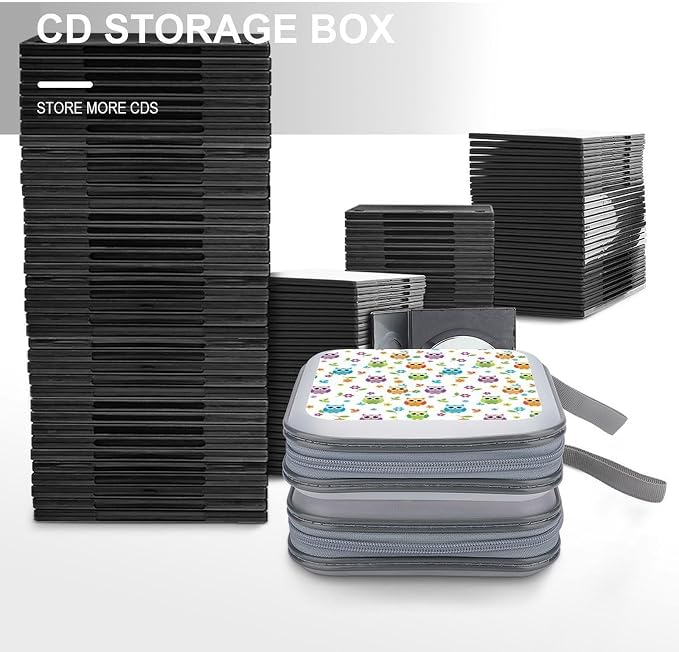 Hard Plastic Protective CD Case Floral Owl, 40-Disc Capacity Storage Binder with Zipper, Portable Organizer for Home Office