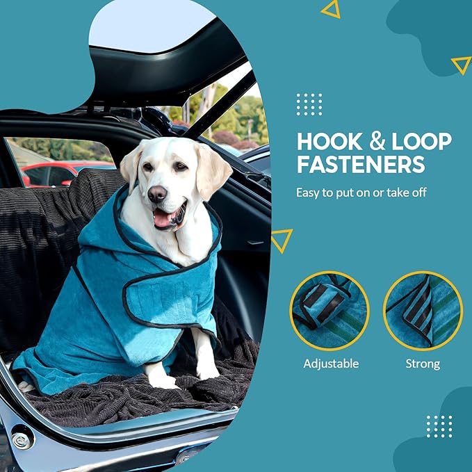 Avont Dog Bathrobe - Super Absorbent Pet Drying Towel Bath Robes After Bath Shower Swim Wet Walk for Puppies -Blue(S)