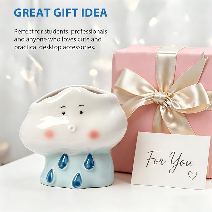 Ceramic Mushroom Shaped Pen Pencil Holder for Desk Decoration Accessories Mushroomb Decor Makeup Brush Pen Cups Office School Ideal Gifts for Women, Mom or Birthdays (white)