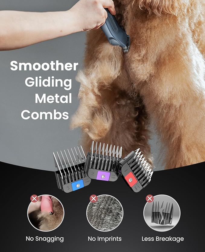 oneisall Professional Dog Clippers for Grooming with Dual Battery, Unlimited Runtime, Professional Dog Grooming Clippers 2 Speed for Thick Long Curly Matted Hair,A5 Blade, Metal Guide Combs