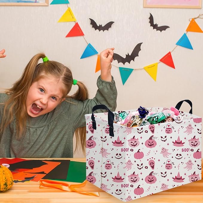 Rectangular Halloween Basket,Trick or Treat Basket for Boys and Girls,Waterproof collapsible storage box,Halloween Decor,Gift box(Ghost Face Halloween)