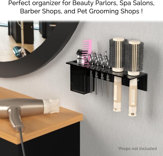 Black Acrylic Brush Organizer Hanging Display 6 Holes with Brush Box and 2 Brush Holes Wall Mount Rack with Hanging Hardware for Professional Dog Groomers Stylists and Barbers by Marketing Holders