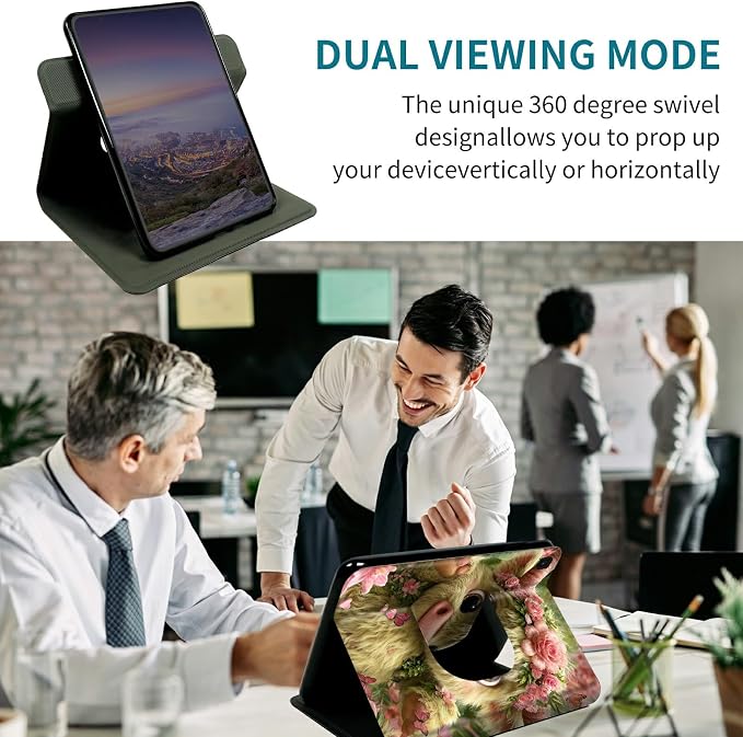Case for Samsung Galaxy Tab A 10.1" 2019 SM-T510/T515/T517, 360 Degree Rotating Stand with Multi-Angle Vertical & Horizontal Viewing Shockproof Shell for Women Men, Flower Cow Pink