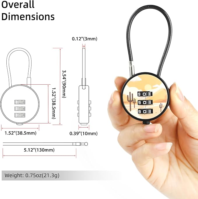 Luggage Lock with Code for Suitcase Zipper Backpack Travel Bags, Small Combination Lock Outdoor Waterproof, 3 Digit Mini Cable Padlock for Gym Locker, Cabinet Hasp, Tool Box, Storage Case