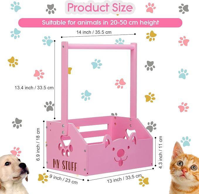 Chunful Dog Closet Wardrobe, Storage Bin, 5 Hangers, Wooden,Pink | Organize Pet Clothes and Toys, For Small Dogs and Cats, Includes Wardrobe Rack and Storage Box, Natural Wood, 19"x13"x9"
