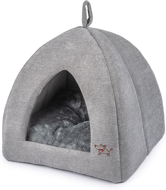 Best Pet Supplies Cat Bed for Indoor Cat, Domed Tent House with Removable Pillow, Covered Cat Cave for Small Dog, Puppies and All Breeds of Cats - Gray, 16 x 16 x H:16"